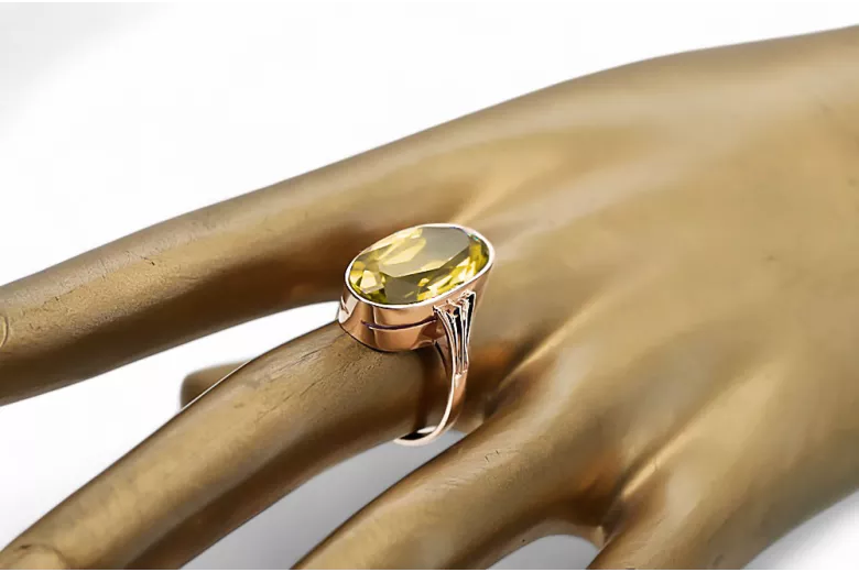 Żółty Perydot Oryginalny wyrób Vintage 14k z różowego złota Pierścionek Vintage Biżuteria vrc113r